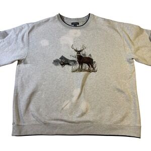 Croft‎ & Barrow XL Mens Gray Deer Embroidered Crew Neck Sweatshirt Pullover